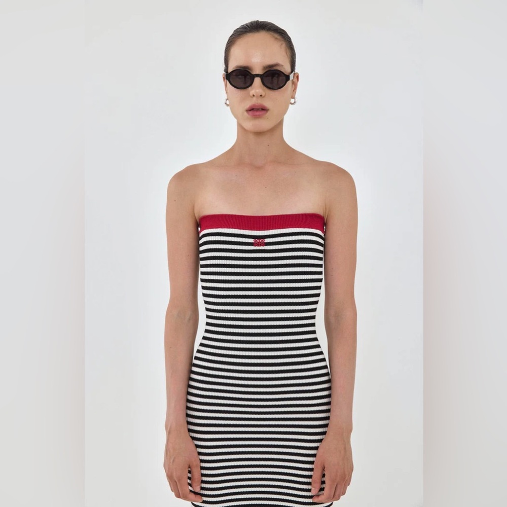 De Rococo Strapless Maxi Striped Ribbed Dress, Size XS - Picture 2 of 7